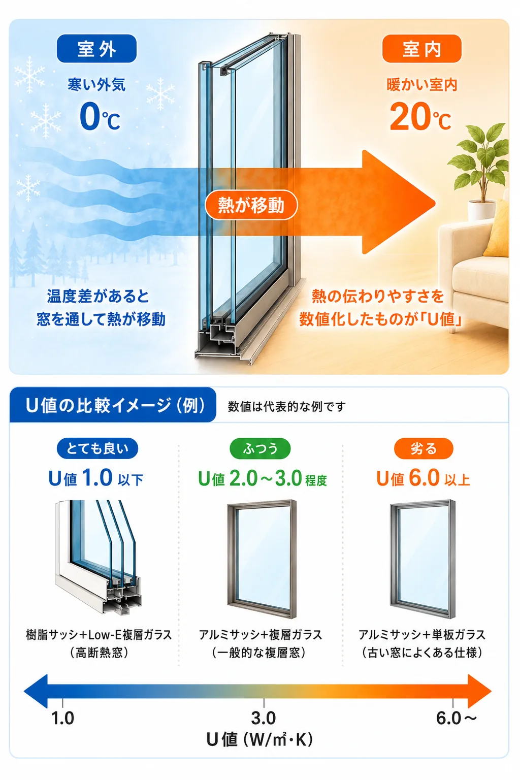 U値の考え方と比較イメージをまとめた図解
