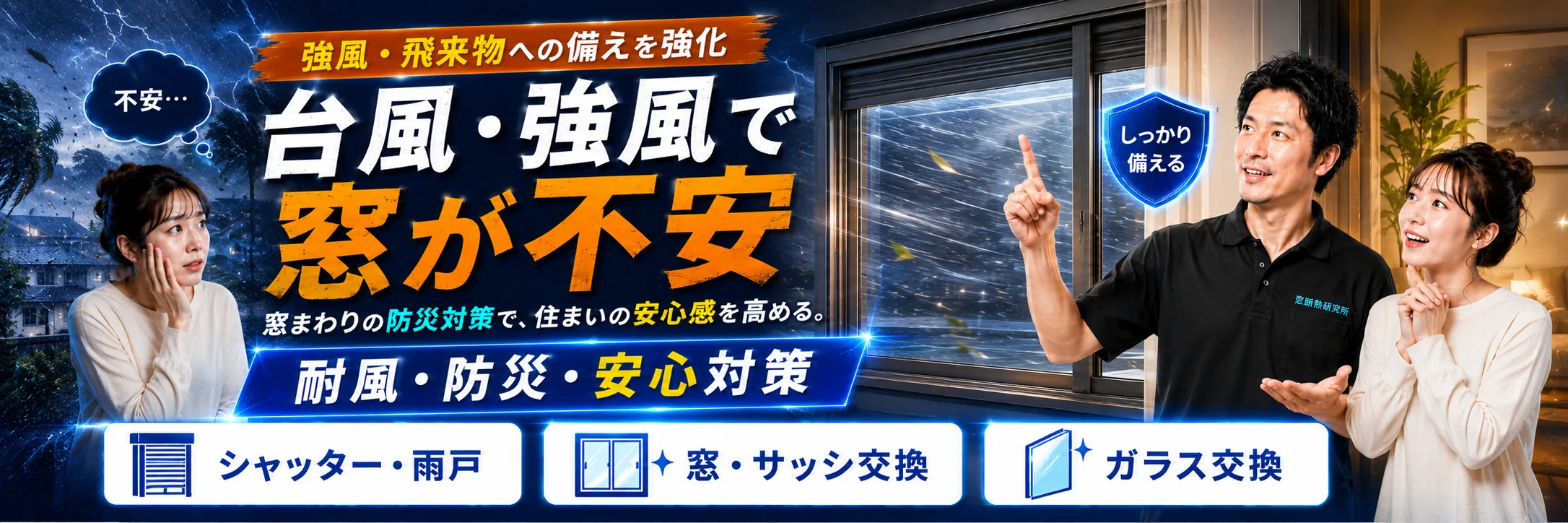 台風・強風で窓が不安なお悩み解決メインイメージ