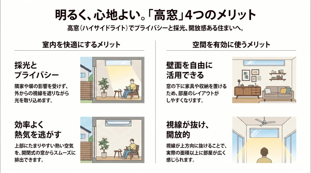 高窓(ハイサイドライト)のメリット
