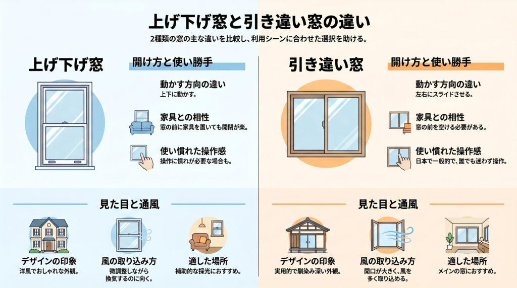 上げ下げ窓と引き違い窓の違い
