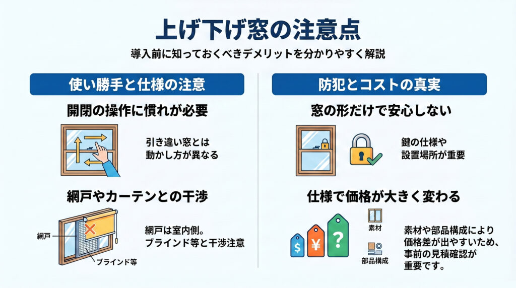 上げ下げ窓の注意点