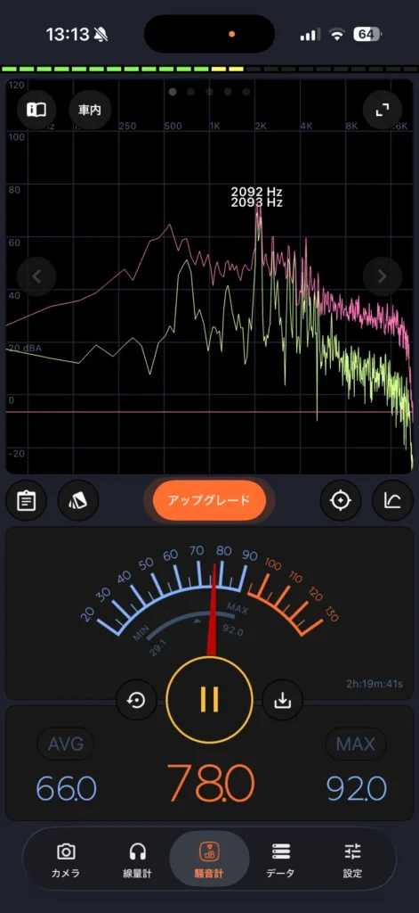 窓を開けた状態の音量測定スクリーンショット