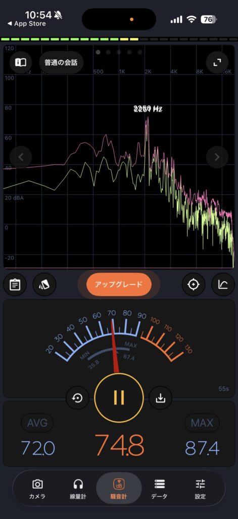 窓を開けた状態の音量測定スクリーンショット