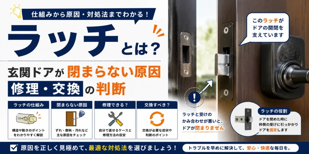 ラッチとは？玄関ドアが閉まらない原因｜修理・交換の判断