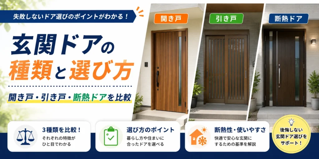 玄関ドアの種類と選び方｜開き戸・引き戸・断熱ドアを比較
