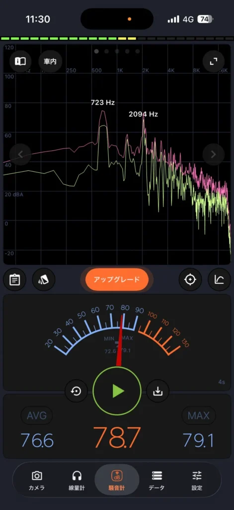窓を開けた状態の音量測定スクリーンショット