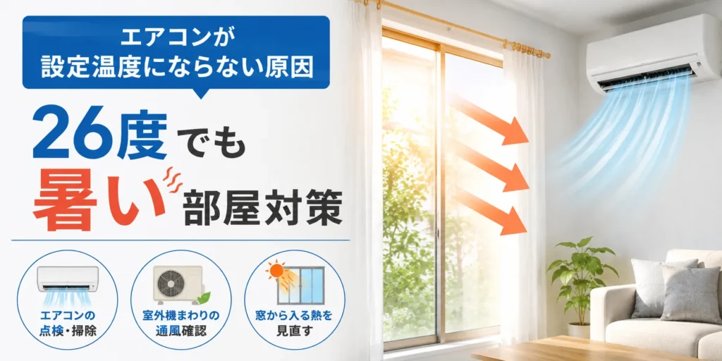 エアコンが設定温度にならない原因｜26度でも暑い部屋対策