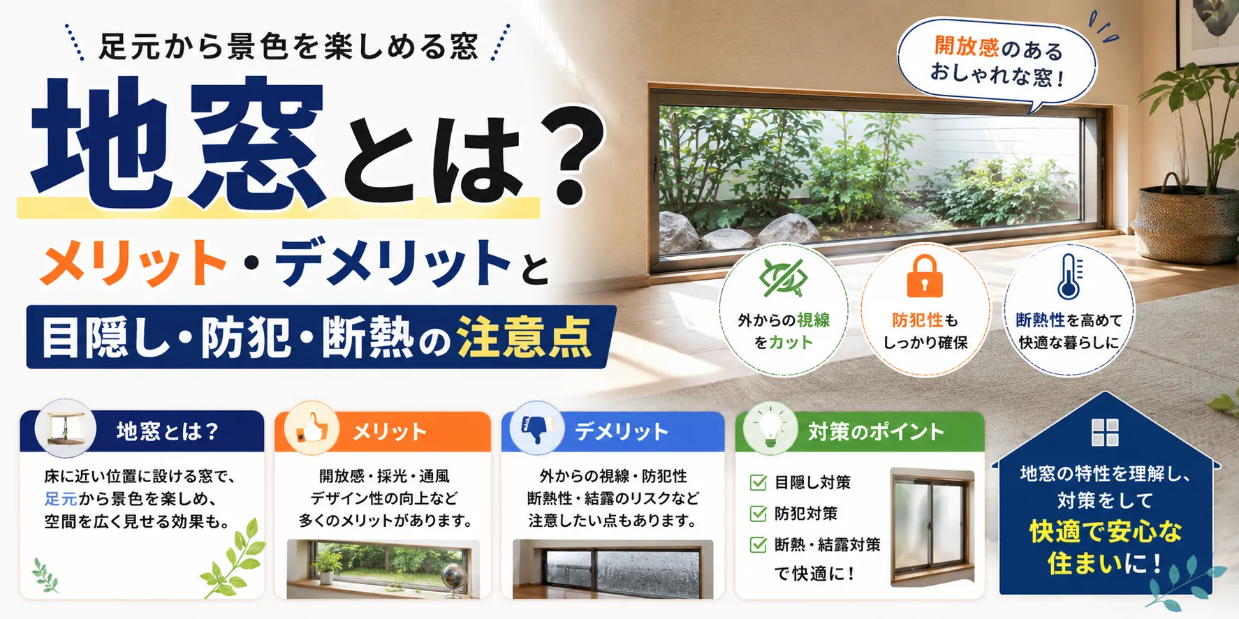 地窓とは？メリット・デメリットと目隠し・防犯・断熱の注意点