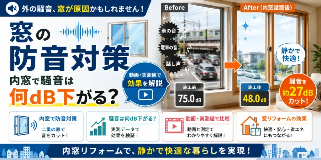 窓の防音対策|内窓で騒音は何dB下がる?動画・実測値で効果を解説