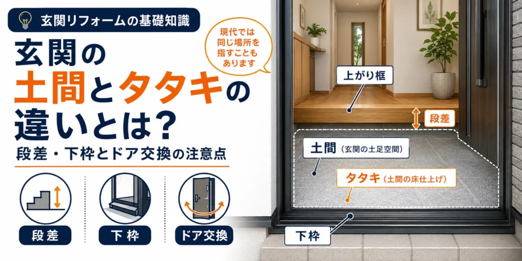 玄関の土間とタタキの違いとは？段差・下枠とドア交換の注意点