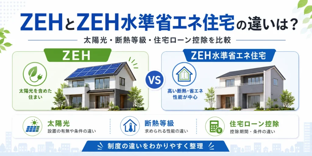 ZEHとZEH水準省エネ住宅の違い｜太陽光・断熱等級を比較